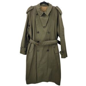 Vintage Army Green Military Trench Coat XL Belt Shoulder Tab Warcore Trenchcore